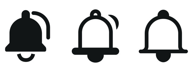 Notification Bell Icon Set – Minimal Alert, Reminder, and Alarm Symbols in Outline and Solid Style