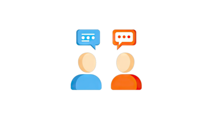 Two people communicating with speech bubbles above their heads.