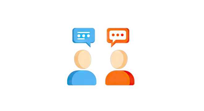 Two people communicating with speech bubbles above their heads.