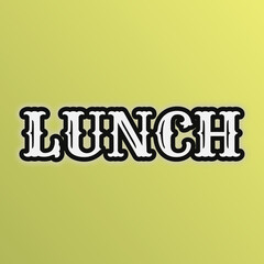 LUNCH Word Art in Bold White Vintage Typography with Black Outline on Light Green–Yellow Gradient Background for a Decorative, Retro, and Food-Themed Design