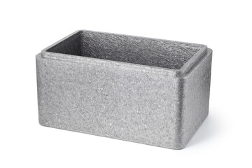 Empty gray styrofoam box on white background