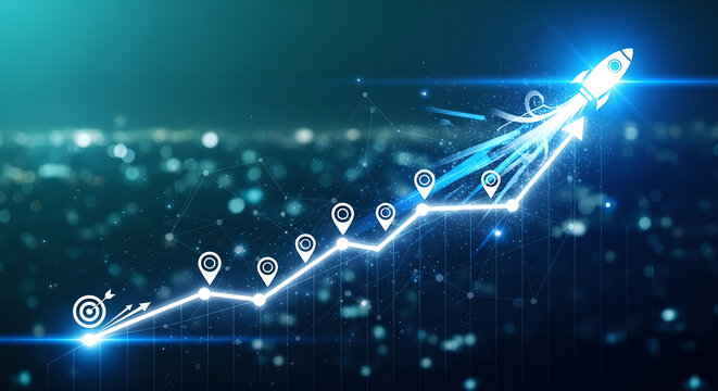 Growth Chart Rocket Launch Business Success Strategy Copy Space - Powered by Adobe