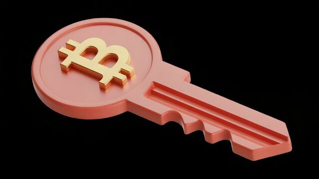 3d render of a key with a bitcoin symbol on a black background, representing secure access to cryptocurrency and digital assets, emphasizing privacy and control