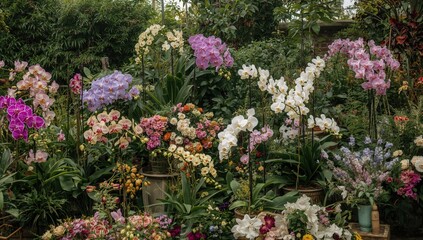 Fototapeta premium Controlled Climate Orchid Cultivation with Vintage Spring Floral Elements