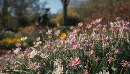 Beautiful flowers in a garden setting, vibrant spring blooms enhancing natural beauty, seasonal change