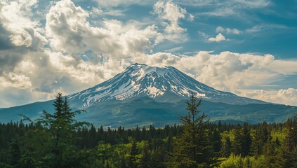 Obraz premium Vibrant mountain landscape with a clear sky, showcasing the beauty of nature and seasonal change