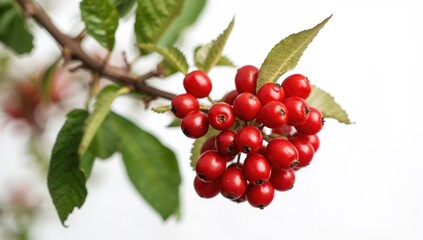 Bunch of viburnum berries on a white backdrop, fiber-dense choice