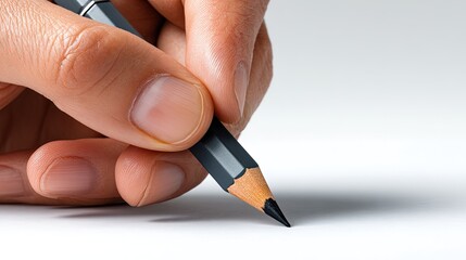 Hand Holding Pencil On White Paper