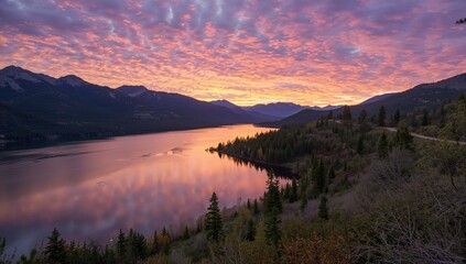 Obraz premium Dawn breaking above a mountain lake