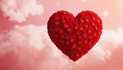Obraz premium Red heart adorned with flowers, festive decoration for Valentine's Day