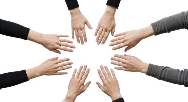 Teamwork and unity hands in a circle transparent background cutout png