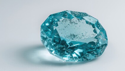 Fototapeta premium Aquamarine mineral stone macro closeup on a white background, showcasing its unique texture and clarity