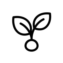 Simple Black Line Drawing of a Sprout with Two Leaves and a Seed.