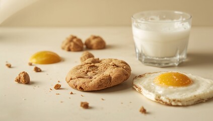 Cookie dessert with milk and egg, a sweet treat with refined sugar load
