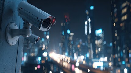Night Surveillance Cameras Over City Streets