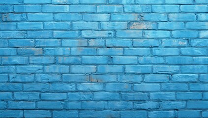 Obraz premium Textured blue-painted brick wall with layered bricks, ideal for wallpaper and background design