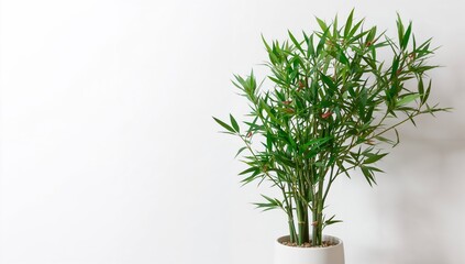 Fototapeta premium Decorative bamboo plant in a vase indoors, suitable as a background for text
