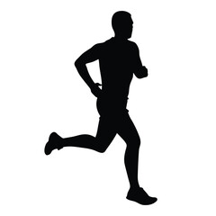 Male Runner Silhouette Side View Isolated on White Background