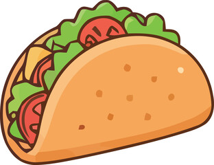 Cartoon Taco Filled with Lettuce Tomato and Cheese Illustration