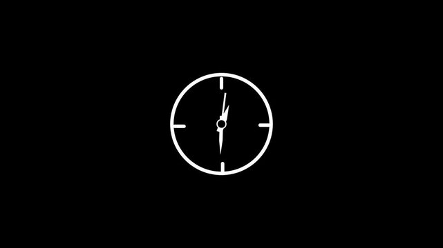Minimalist white clock face with hands on a black background