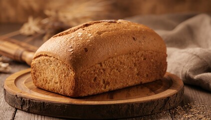 Artisan Bread sitting on a wooden plate, fiber-dense choice