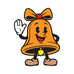 Charming cartoon bell character with a cheerful greeting, perfect for adding a touch of vintage fun to your project or celebrating a special occasion