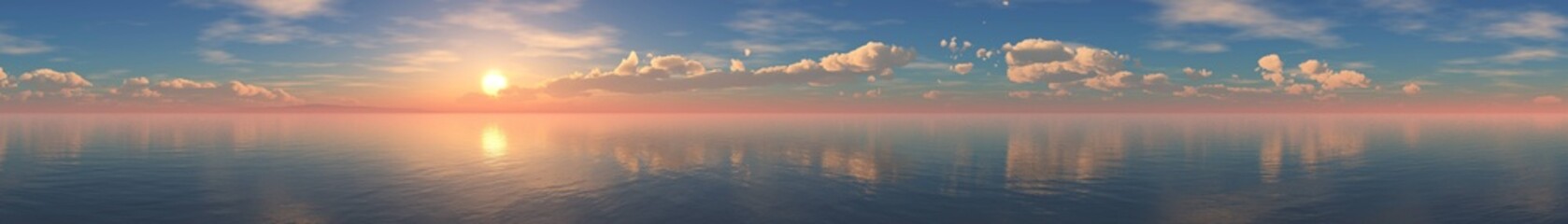 Panorama of sea sunset, ocean sunrise, seascape, 3d rendering

