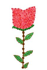 Stylized Rose Illustration Made of Red, Pink, Green, and Brown Dots on White Background for a Minimalist, Artistic, and Nature-Inspired Floral Design
