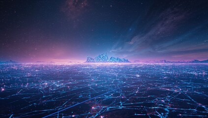 Obraz premium Futuristic holographic landscape with abstract elements, suitable for UI backdrop