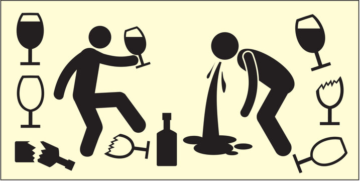 Symbolic figures of people imitating violent drunkards