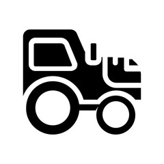 Bold black and white icon of a tractor, representing farm machinery, crop cultivation, and agricultural equipment.