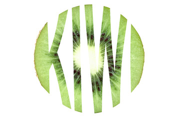 Word KIWI with kiwi fruit texture isolated on transparent background.