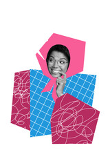 Vertical photo collage of happy american girl glasses bubble communication speech pink color talk...