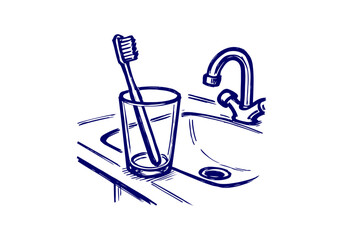 Toothbrush hand drawn simple sketch vector illustration