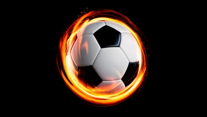 Fototapeta premium Fiery soccer ball ignites passion and excitement on a dark background