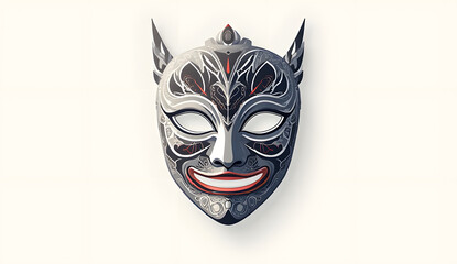 modernized Thai mask with digital pattern, cultural fusion concept, clean vector, isolated object