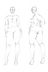 Plus Size 10 Heads Fashion Figure Templates. Exaggerated Croquis for Fashion Design and Illustration. Vector Illustration