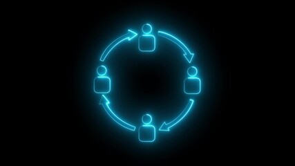 glowing neon social network or work networking icon with people and diagrams. digital interface connection and communication. Network of people with arrow nodes, ideal for illustrating social networks - Powered by Adobe