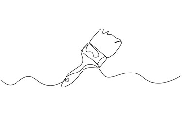 Continuous one line drawing of Paintbrush minimalist style isolated on transparent background. Editable outline vector