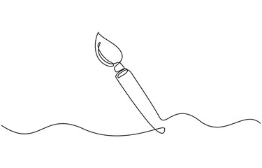 Continuous one line drawing of Paintbrush minimalist style isolated on transparent background. Editable outline vector