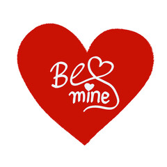 Be Mine Calligraphy Text on Red Heart Icon Valentine's Day Isolated Vector Illustration