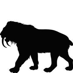 Saber Tooth Tiger Silhouette. Prehistoric Animal Illustration. Wild Ancient Predator Design