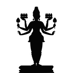 Goddess Silhouette with Lotus Flowers. Hindu Divine Figure Vector Illustration