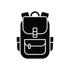 Black and white icon of a backpack with shoulder straps and handle