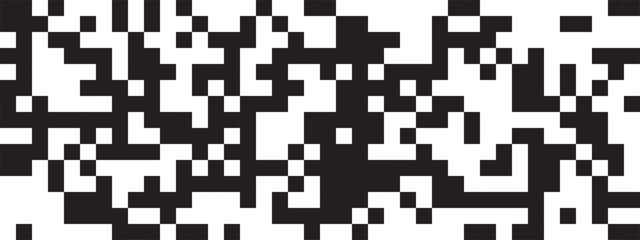 Black and white pixel background. Square dots in random chaotic arrangement. Abstract mosaic pattern. Destruction, defragmentation, disperse or dissolving process concept. Vector graphic illustration