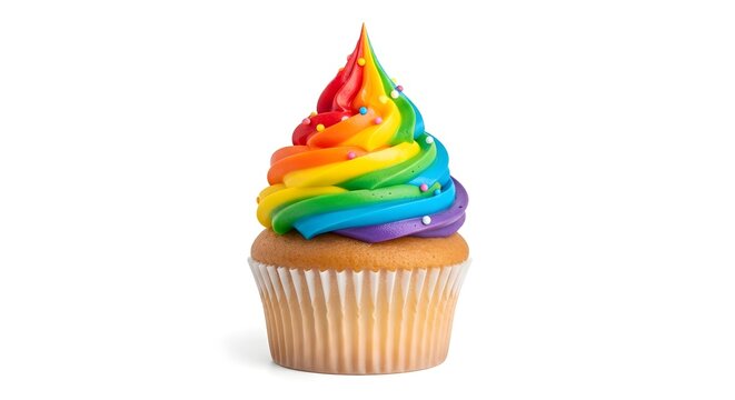Delicious rainbow cupcake with colorful frosting and sprinkles, a sweet treat perfect for celebrations and parties