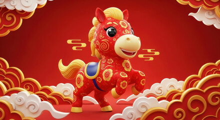 3D Chinese style auspicious cloud horse