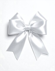 Naklejka premium Close-up of a white satin bow, beautifully tied with flowing ribbons, on a white background