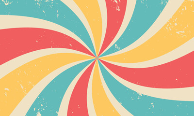 Groovy color background. Vintage patterned summer poster. Abstract vector graphic with grunge texture. Retro banner