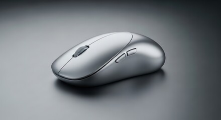 Close-up of a sleek silver computer mouse on a dark background